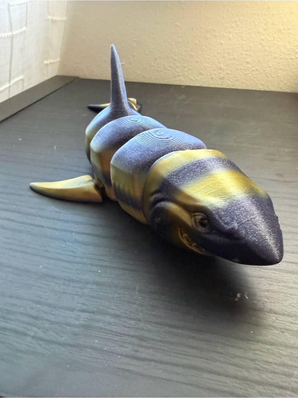 Blue and Gold Shark Fish Toy 3D Printed